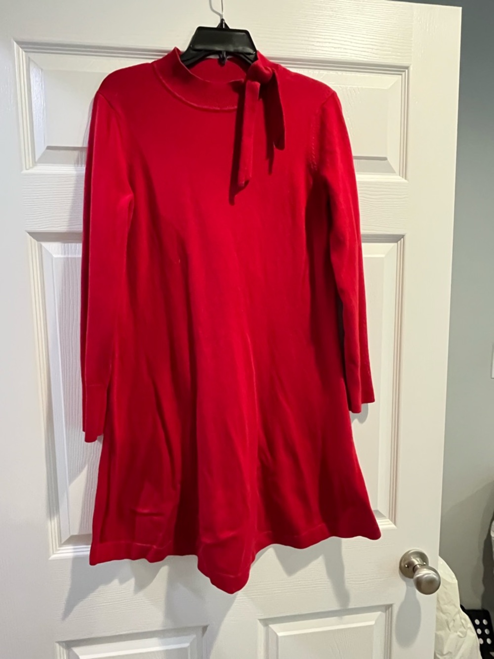 CeCe Red Tie-Neck Long Sleeve Dress